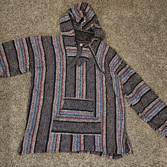 Artesanias F.R. Hoodie Baja Pullover Multicolored Gray Stripe Sweater Size XL - Picture 1 of 3
